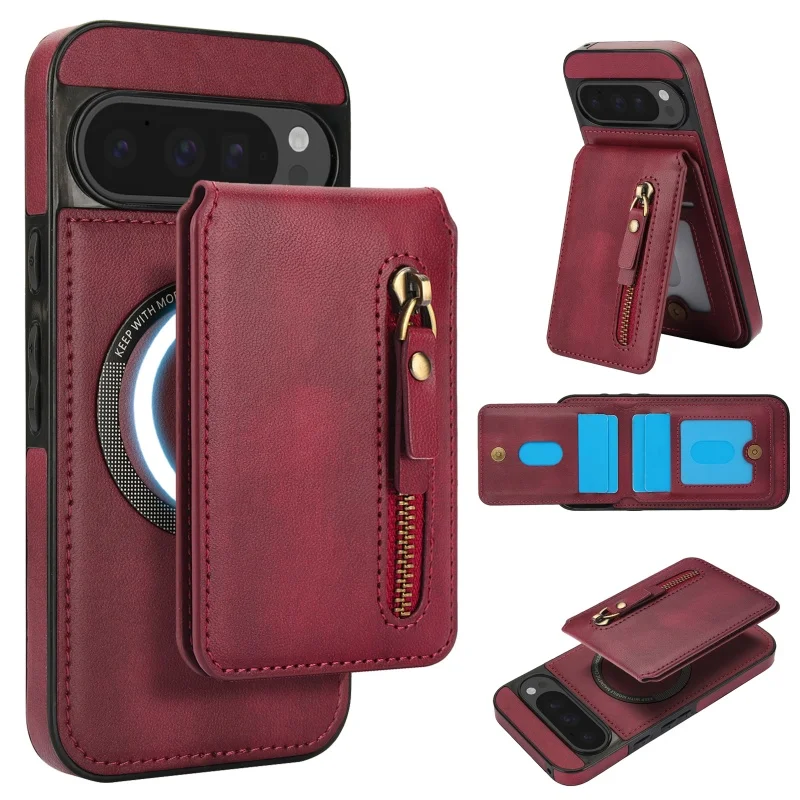 Magnetic Leather Wallet Phone Case with Detachable Card Slot Cover