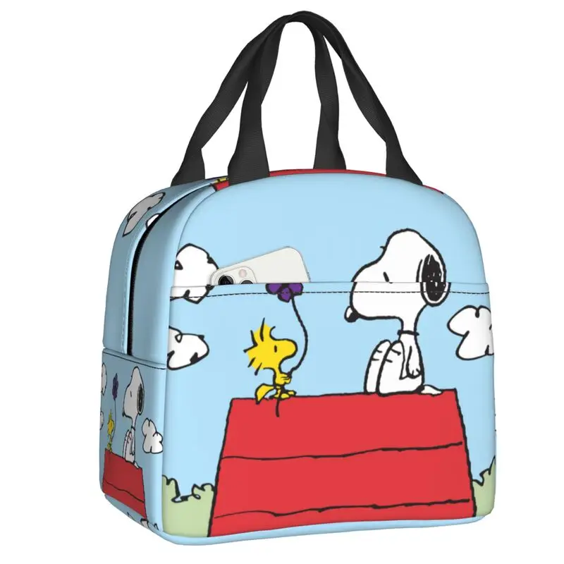 

Custom Cute Cartoon Snoopy Insulated Lunch Bag for Camping Reusable Thermal Cooler Bento Box Women Kids Food Container Tote Bags