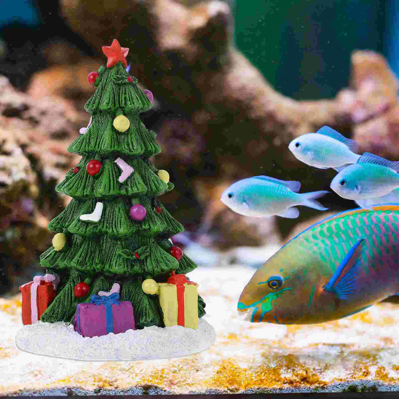 Cartoon Christmas Series Landscaping Home Garden Decor Christmas Tree Fish Tank Aquarium Decor Resin Crafts