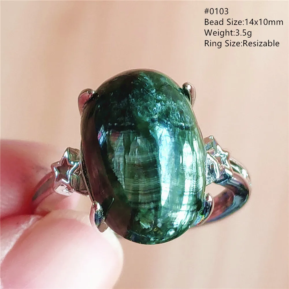 silver rings Natural Green Seraphinite Adjustable Size Ring Women Men Seraphinite Ring Clinochlore Oval Gemstone 925 Sterling Silver AAAAAA gucci ring