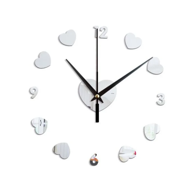 Creative Heart Mirror Wall Clock for Bedroom Living Room Wall Decor Mirror Sticker Acrylic Clock Creative Gift for Friend