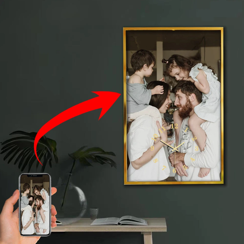 

Send Photos to Customize Art Clock Digital Wall Clock Aluminum Alloy Frame 25X40CM Tempered Glass Clock Silent Clock Family Gift