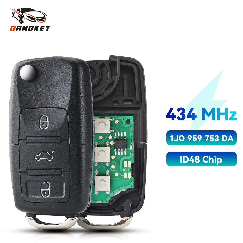 Dandkey 1 J0 959 753 Da 434Mhz Id48 Chip Key Muslimah Per Vw Volkswagen Passat Polo Skoda Seat Flip Car Smart Remote Key Fob