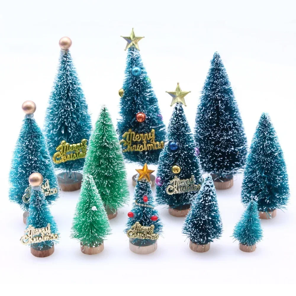 Decorated Mini Christmas Tree Cedar Pine Sisal Silk Blue-green Mini Pearl Pentagram Christmas Tree Figurines & Miniatures christmas tree ornaments mini christmas tree