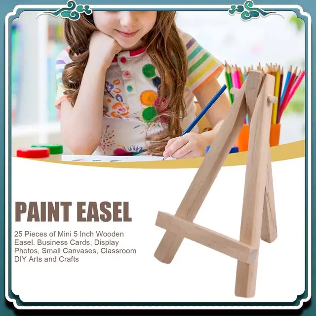 Easy To Use 25 Pieces Of Mini 5 Inch Wooden Easel. Business Cards, Display Photos, Small Canvases, Classroom DIY Arts And Crafts 4