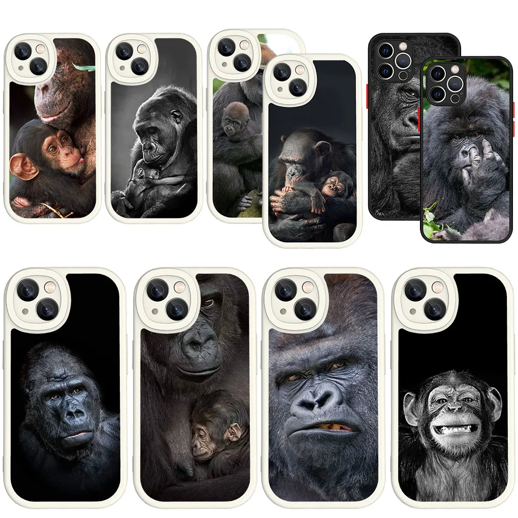 Animal Monkey Gorilla Ape Baby White Black Soft Phone Cover Per Apple Iphone 15 14 Plus 13 12 11 Pro Max + 14 + 15 + Casec