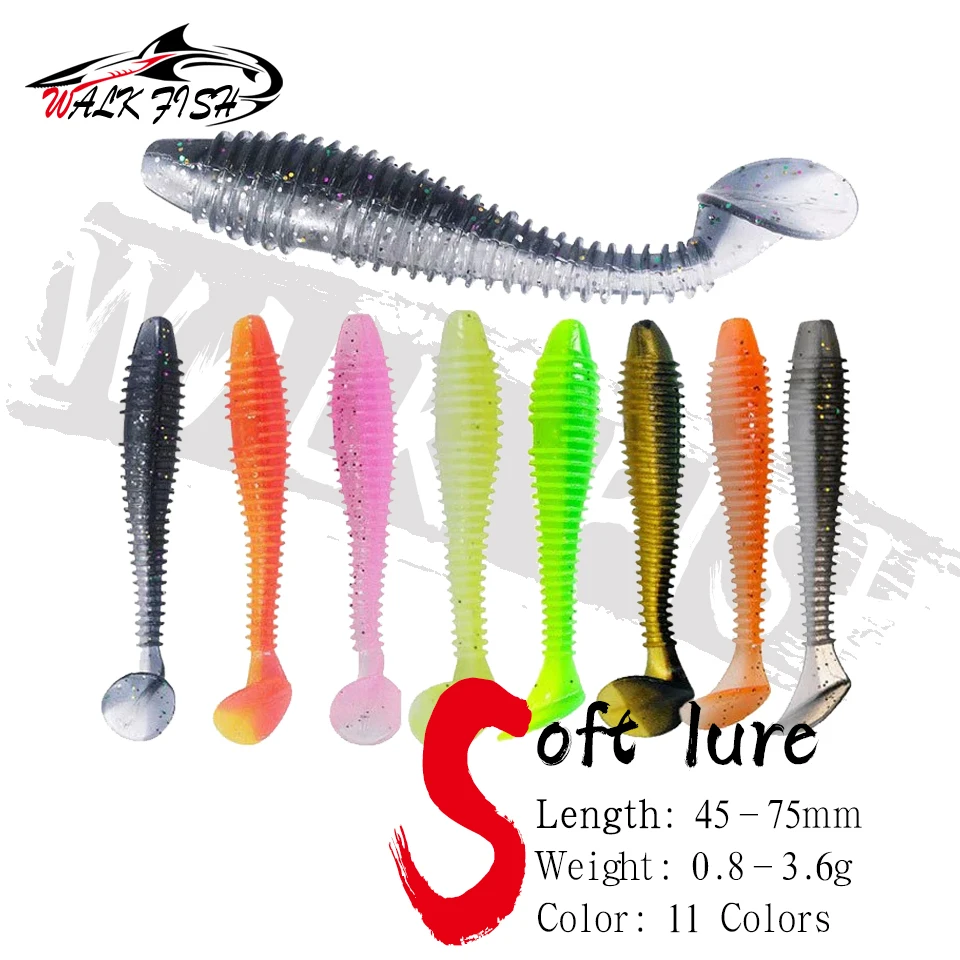 Leurre souple T-tail 10 pièces pour perche et poisson mandarin avec hameçon plombé appât vibrant deux couleurs