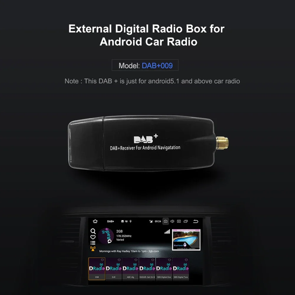 Dab Digital Radio Dab Antenna Dab Radio Receiver Car Radio Antenna Dab Radio Box Car DAB+ Digital Radio Box Receiver Antenna Aerial USB Interface Portable Android 5.1 and Above