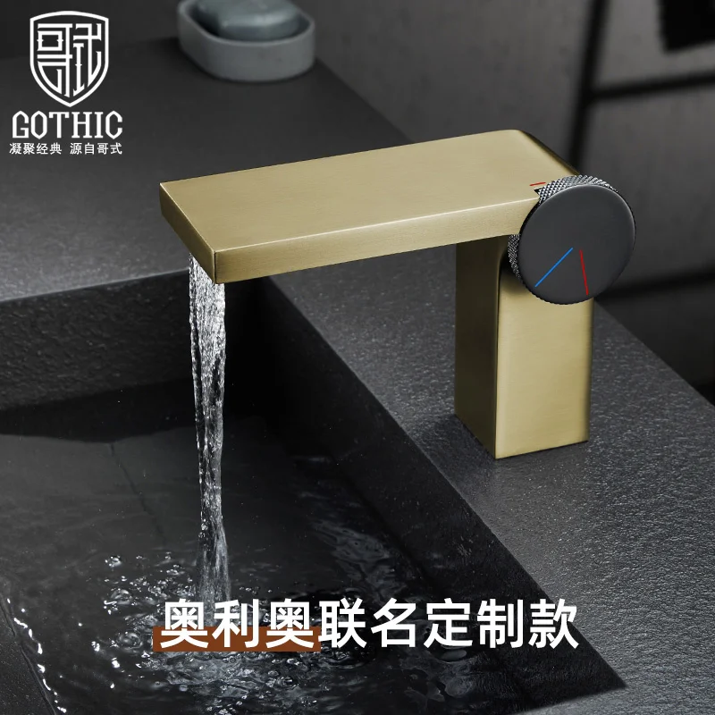 

Basin Faucets Modern Bathroom Mixer Tap Golden Brass Cold and Hot Water Washbasin Faucet Single Hole Elegant Crane Waterfall Tap