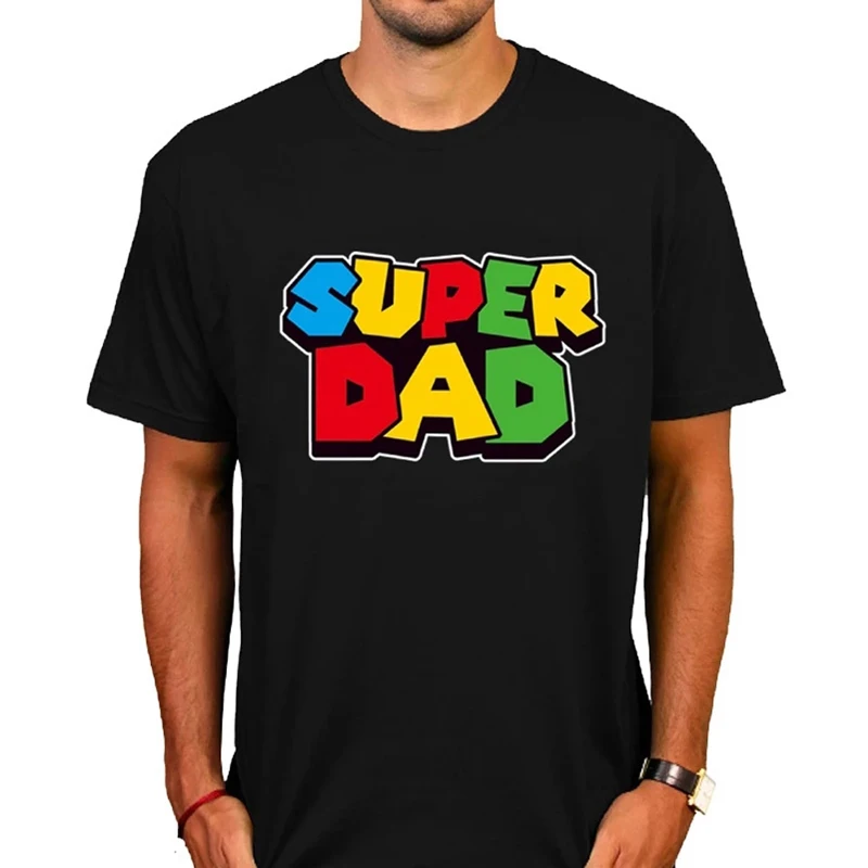 2022 Super Dad Super Mo Shirt Super Dad Men Tshirt Colorful Short Sleeve Mario Luigi Father Day Gift Cotton Hipster Cool Tops Te