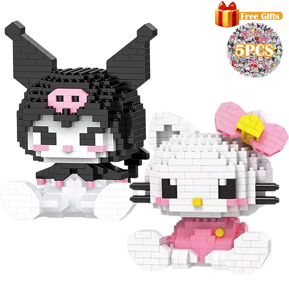 

Конструктор Hello Kitty, собранные игрушки, декоративное украшение, аниме фигурка Sanrio, модель Kuromi, My Melody, детский подарок-пазл