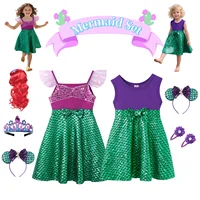 Robe de princesse sirène 2026 pour enfants, costumes de fête d'anniversaire, ensembles de vêtements d'été décontractés et mignons avec nœud pour filles, pour les vacances à la plage, pour 2-10 ans 1