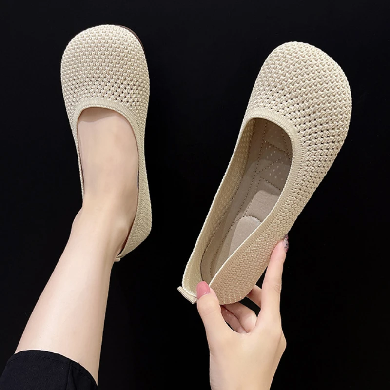 Big Size 42 Women Flats Knitted Breathable Sneakers Ladies Soft Bottom Ballet Loafers Casual Slip on Boat Shoe for Woman 4