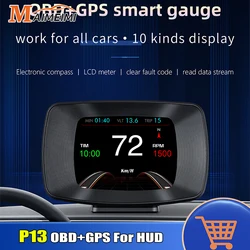 HUD P13 OBD2 Digital Car Head Up Display Speedometer Tachometer Battery Voltage Oil Pressure Coolant Temp Smart Car HUD Gauge