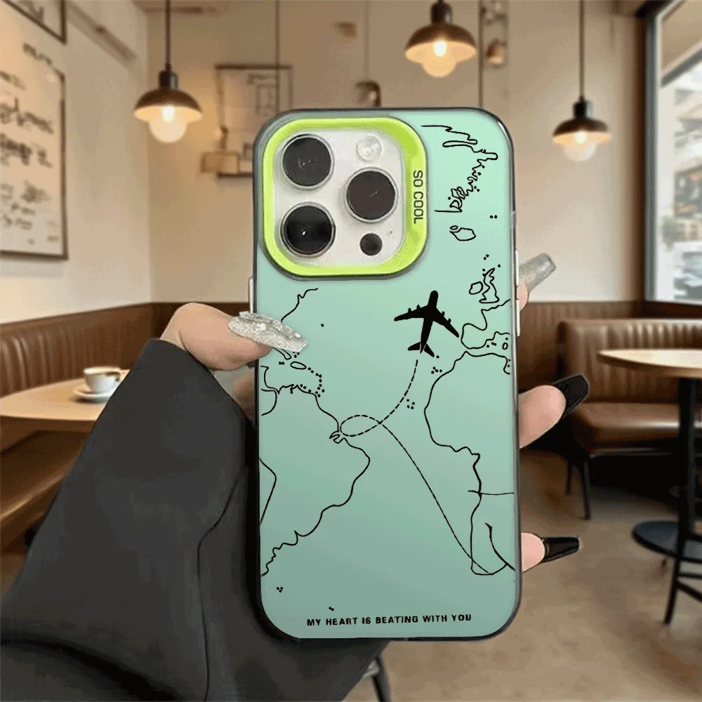 Minimalist World Map Airplane Shockproof Phone Case - Anti-Scratch Protective Cover