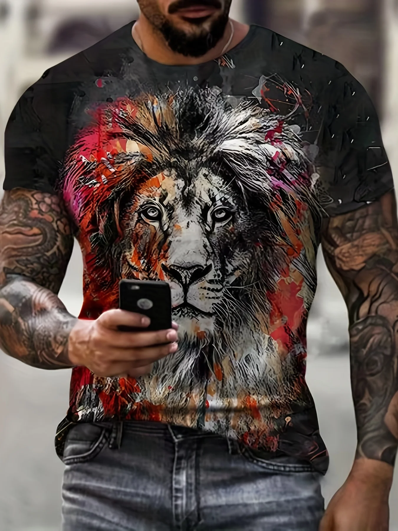 New Popular T-shirt Men Animal Lion 3d Print Fashion Short Sleeve Top Fallow Sport Fitness TShirt Comfort And Breathable Summer - Image 5