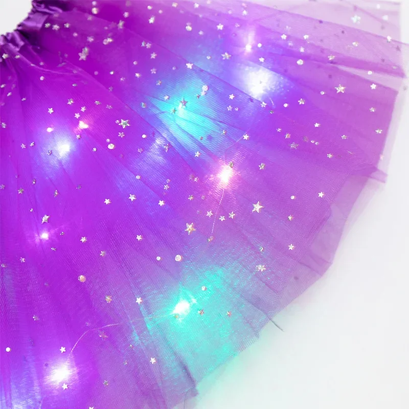Mini skirt LED Glowing Light Women Tulle Star Skirt Short Tutu Mini Skirt Adult Fancy Ballet Dancewear Party Costume Ball Gown 4