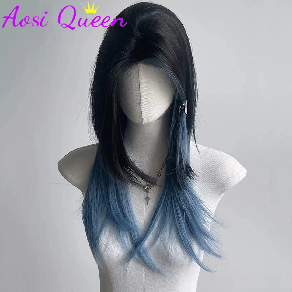 mint　アリス　ウィッグ Synthetic Black And Blue Wolf Tail Wig Female Long Hair