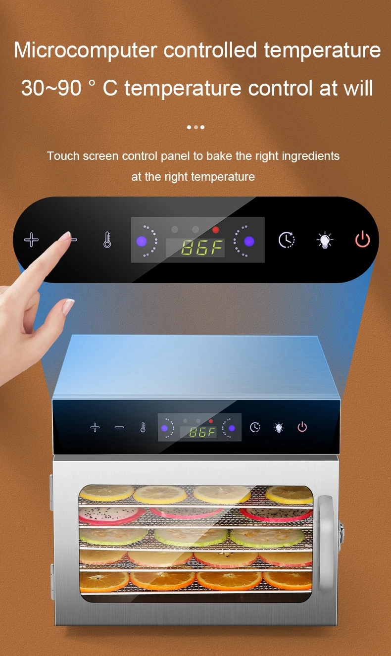 Description Picture 4 of item6/8 Layers Stainless Steel Food Dehydrator Digital Temperature Control Fruits Vegetables Air Drying Snacks Meat Dryer Machine