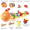 Baby Rattle Musical Caterpillar Worm Soft Infant Plush Toys Multicolor Sensory Stuffed Animals Crinkle Toy with Ruler Bells Gift 6