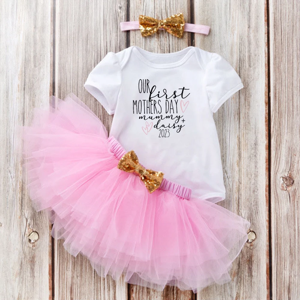 

Mother's Day Custom Name Baby Clothes First Mother's Day Three Piece Set Newborn Baby Clothes Baby Items m