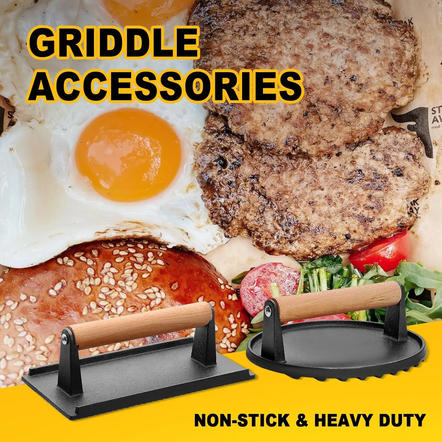 Description Picture 3 of item430 stainless steel hamburger meat press circular square burger meat press kitchen tool meat press plate 1PC