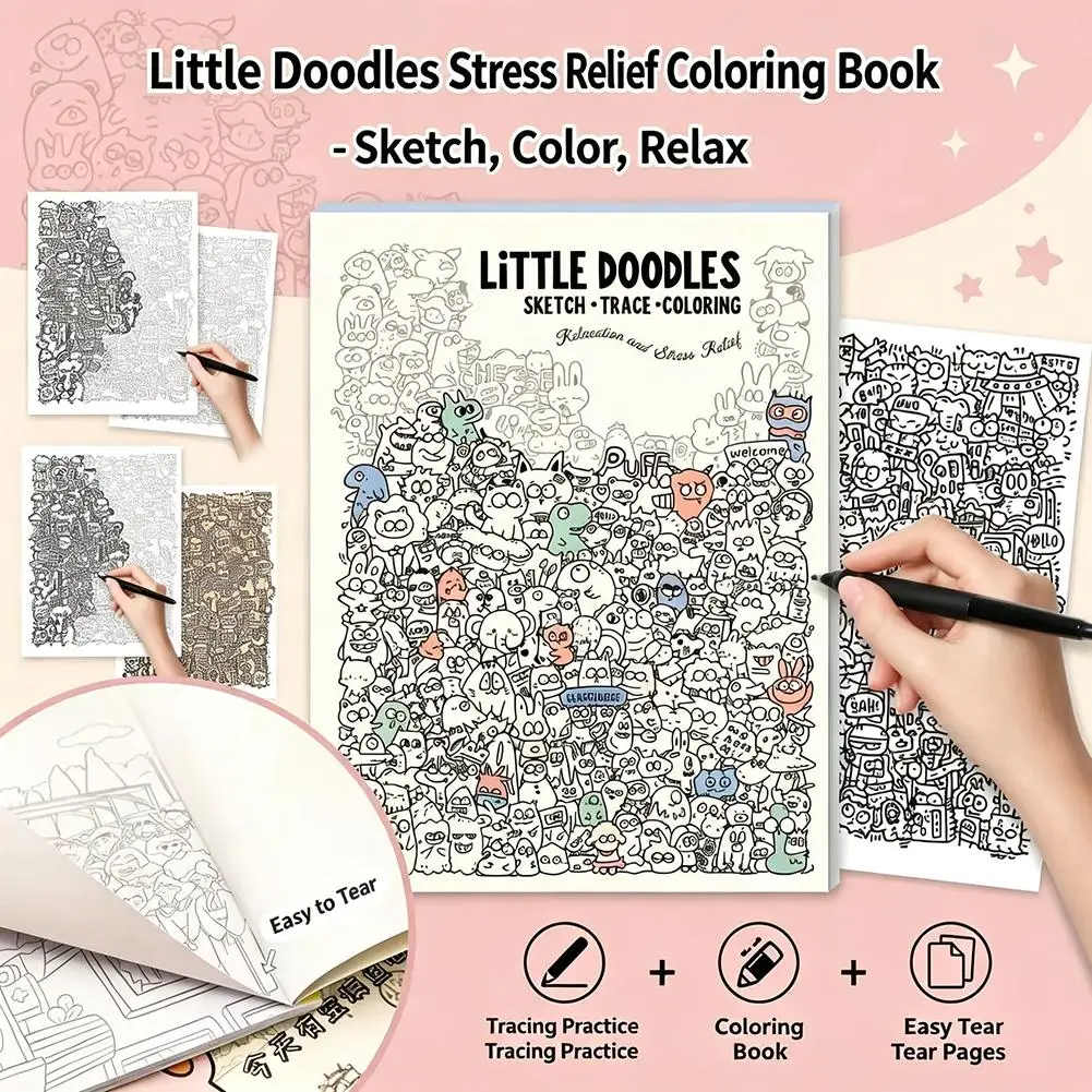 Libro da Colorare e Disegnare con Cartoni Animati, Quaderno Anti-Stress con Disegni da Tracciare, Libro Artistico Multiuso per Attività Creative - immagine 5