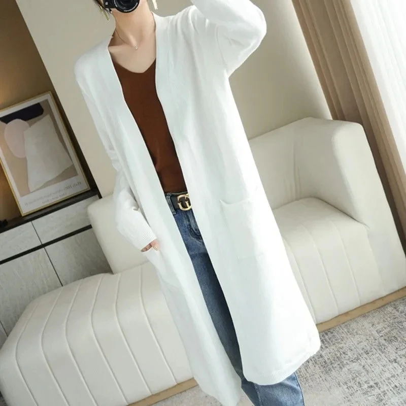 

Long V-Neck Cardigan Knitted Jacket Women's 2022 Spring And Autumn New Fashionable Sweater Mid-Length Cashmere Sweater Vintage