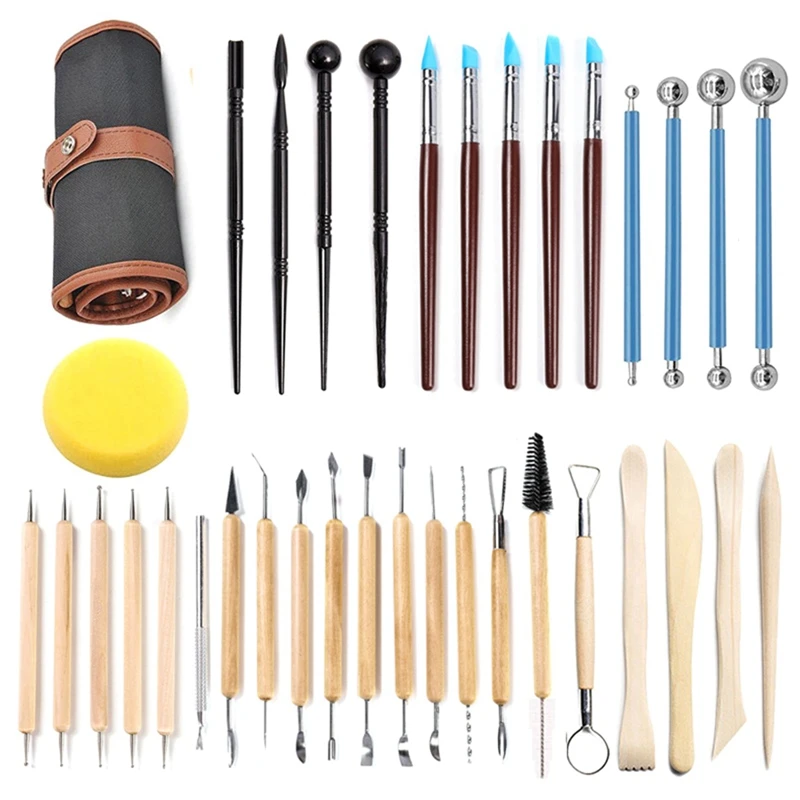 36PCS Stone Plastic Clay Tools Pill Stick Clay Sculpture Carving Knife Soft Pottery Making Tools Single Edge Spiral Tool