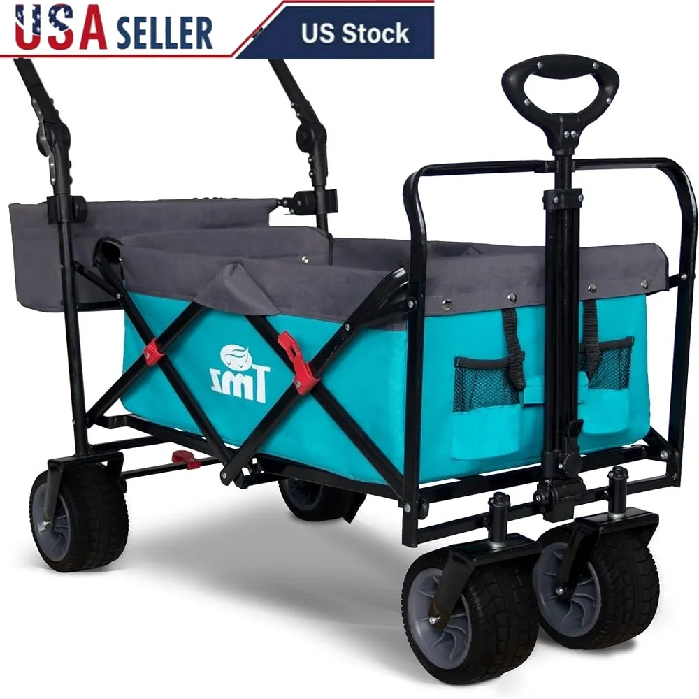 Heavy Duty Collapsible Garden Cart All Terrain Folding Wagon Adjustable Handle Beach Shopping Camping Transport Utility
