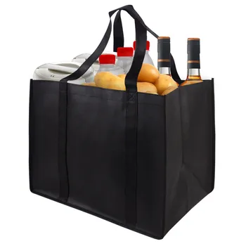 Non-Woven Black And  Gray Simple Foldable Portable Eco-Friendly Large Capacity Reusable Grocery Duty Shopping Bags Totes Handbag 3