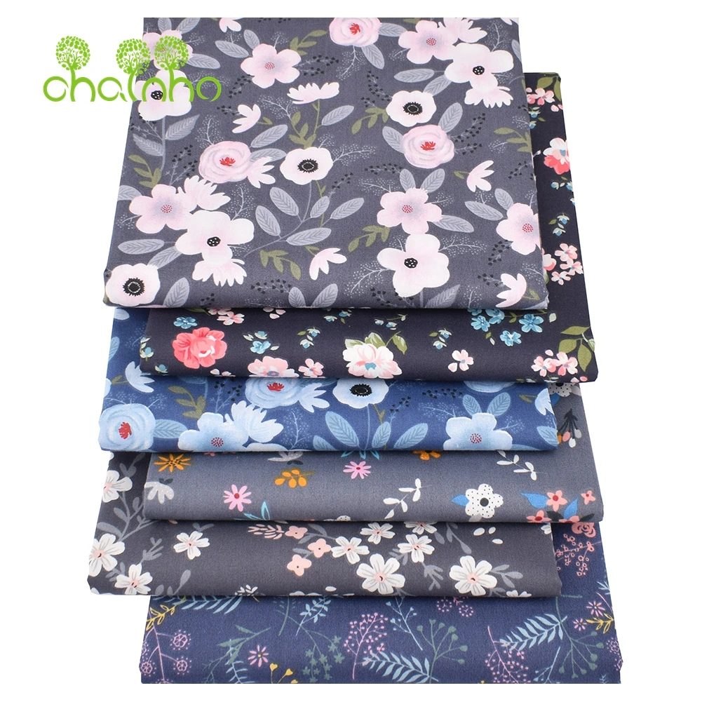 Chainho,Printed Twill Weave Cotton Fabric,DIY Sewing Quilting Material,Patchwork Cloth,Deep Floral Series,2 Specification,CC214