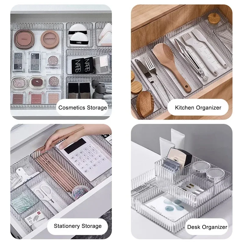 Durable Clear Plastic Drawer Organizer, Free combination Drawer Divider Storage Box, For Office Supply,Makeup,Kitchen Utensils 3