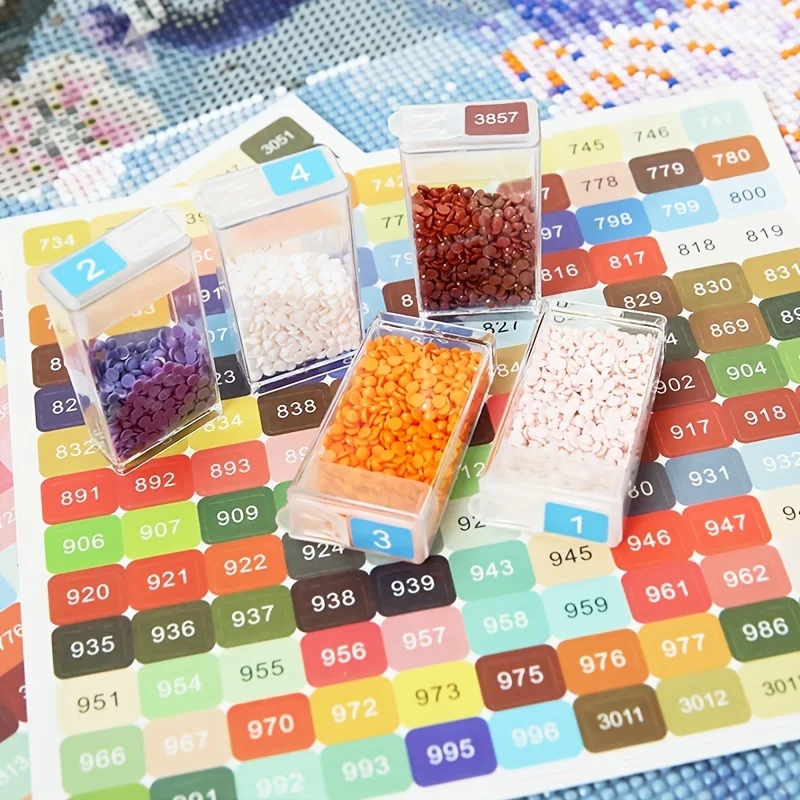 Diamond Painting Storage Box 4pcs/set 447 Color Code Square-shaped Stickers Labels Storage Box Diamond Painting Accessories