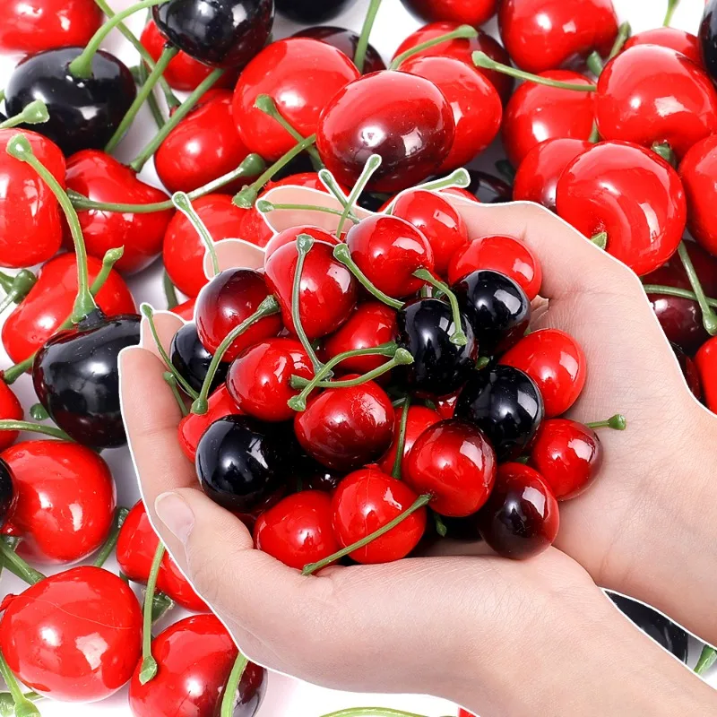 Artificial Fruits and Vegetables 100/10Pcs Red Cherry Foam Decoration Home Party Christmas Decor Kitchen Window Displays Fake Fruits Model Food Photography Props