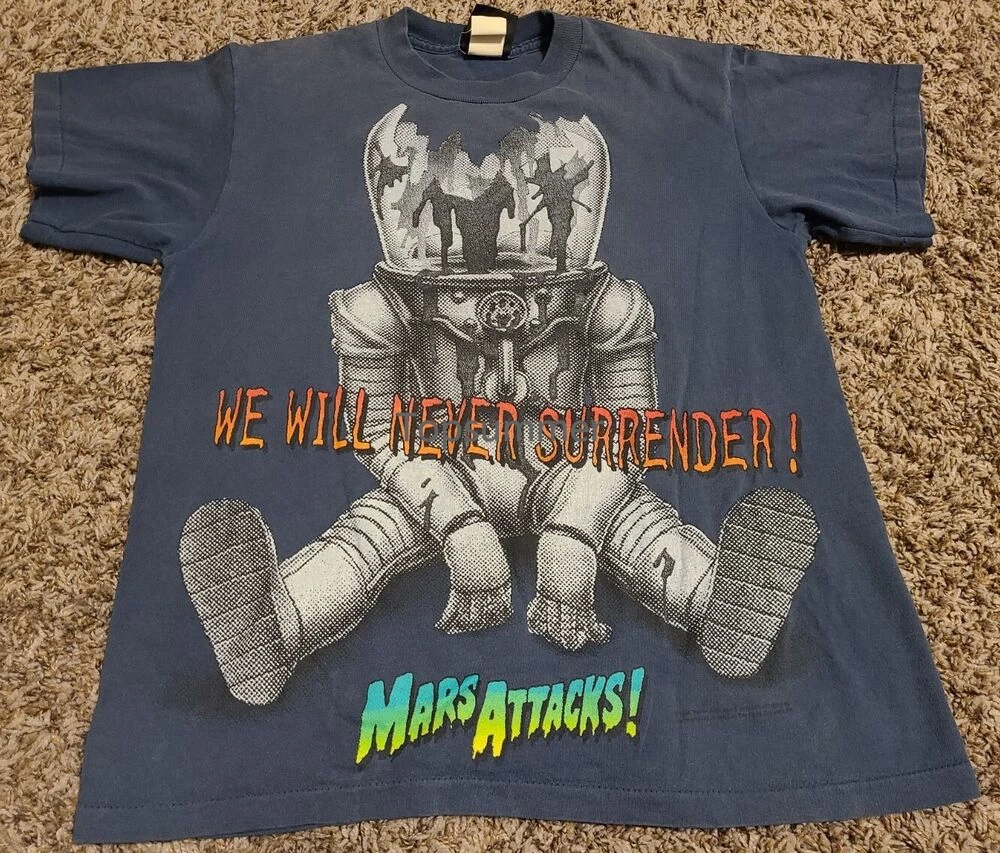 

Vintage Mars Attacks Shirt Giant Single Stitch Youth Xl Mens Sm/Med Made In Usa