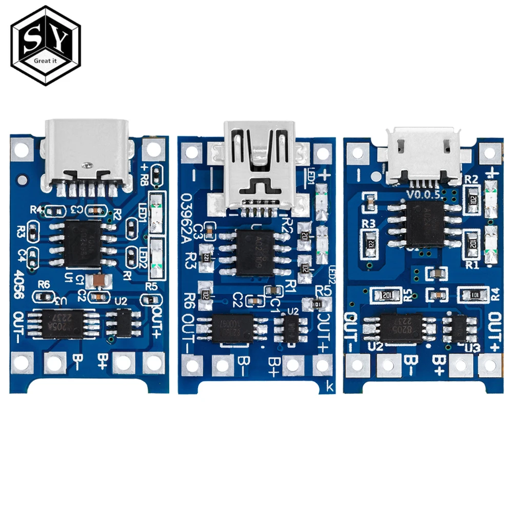 Lithium Battery Charging Board 1PCS 5V 1A Micro USB 18650 type-c Charger Module+Protection Dual Functions TP4056 18650 lithium battery charger battery charger module usb charger