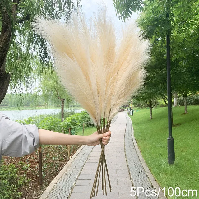 5Pcs 100/70cm Artificial Pampas Grass Bouquet New Year Holiday Wedding Party Home Decoration Plant Simulation Dried Flower Reed 5Pcs-100cm