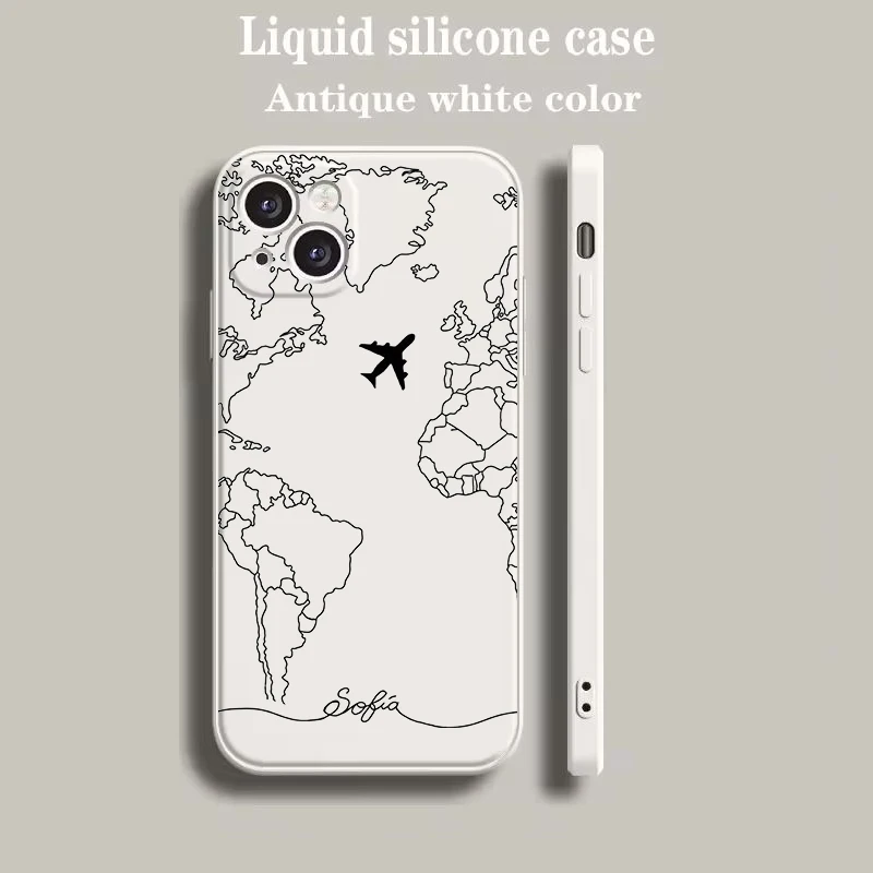 Beige Cartoon World Map Scenery Direction Phone Case
