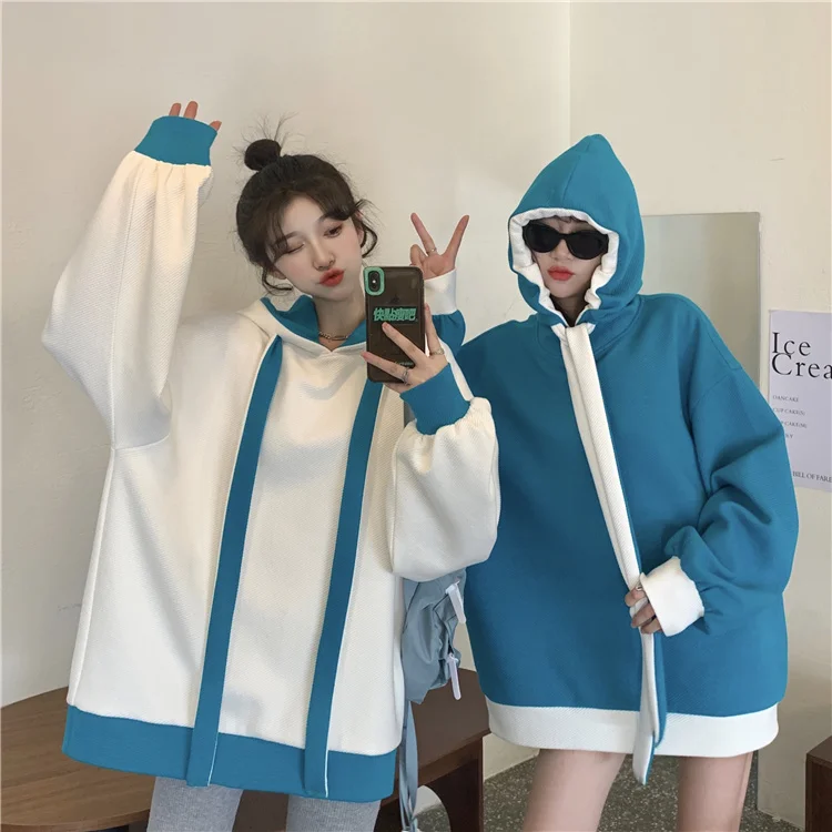 Outono Feminino Oversized Hoodies Harajuku Chique Manga Longa Cor Contraste Preguiçoso Estilo Vintage Pulôver Casual Doce Moletom 4 Computers & Electronics