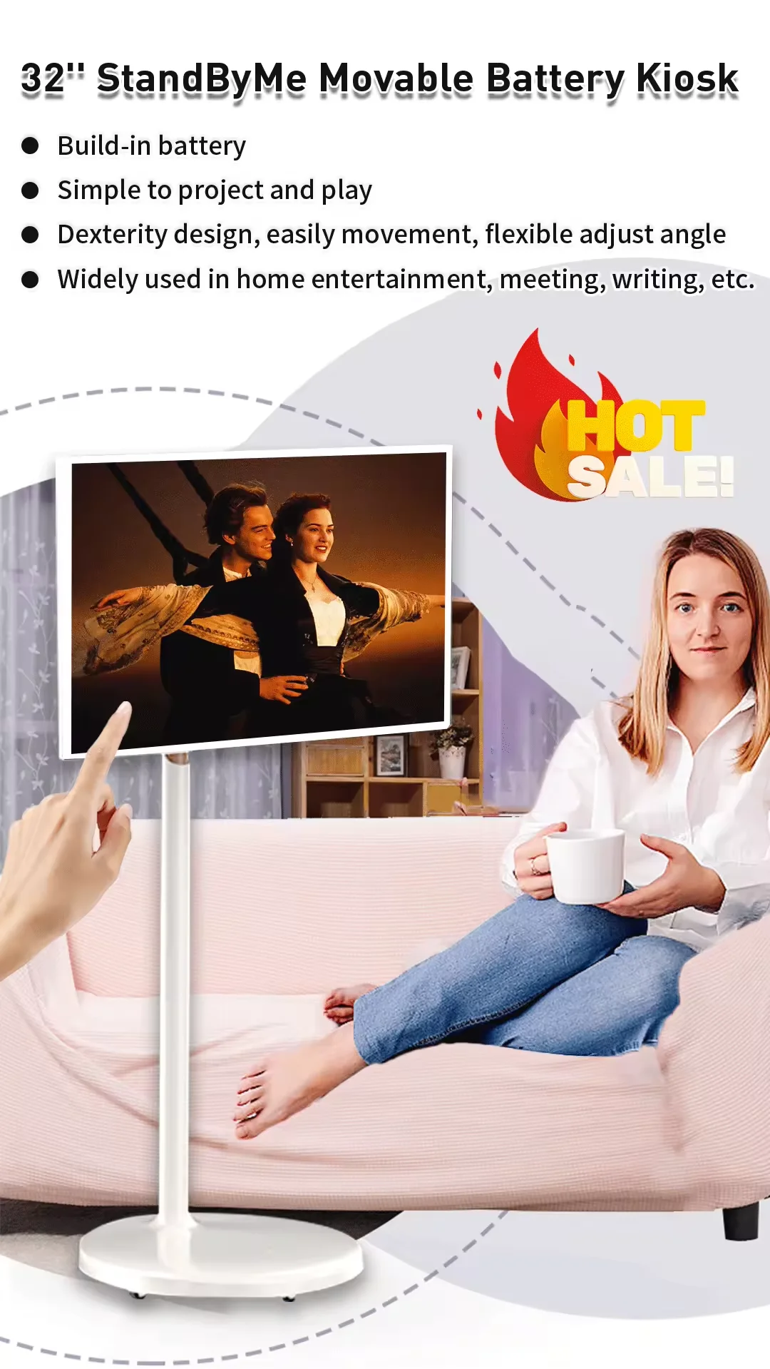 Hot 4K Screen 32 Inch Android Touch Screen Stand By Me Tv Built-in Battery Camer