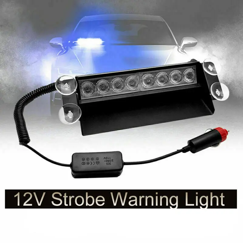 

3 Modes 8LED Blue Car Police Strobe Flash Light Dash Warning Flashing Lamp Car Accessories