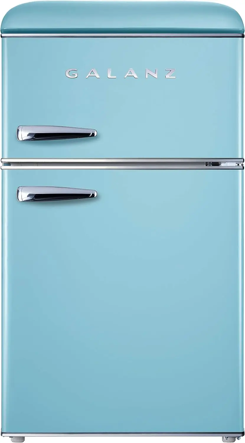 

New Retro Compact Refrigerator with Freezer, Mini Fridge with Dual Doors, Adjustable Mechanical Thermostat, 3.1 Cu FT, Blue,USA