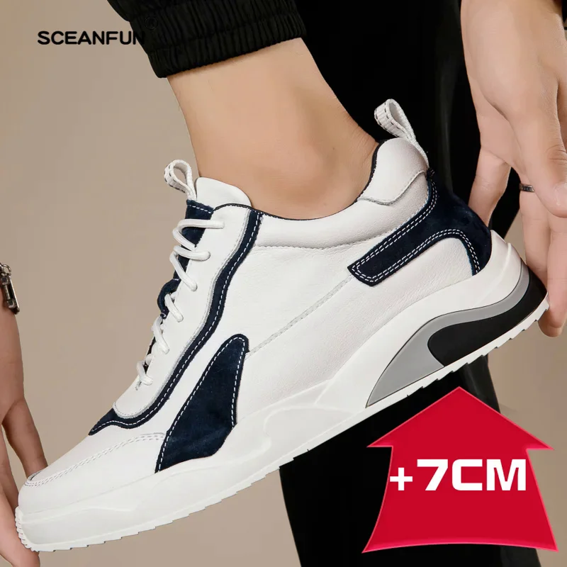 Fashion genuine leather elevator shoes men casual lift sneakers height increase insole 7cm tall skateboard shoes man Leisure 2