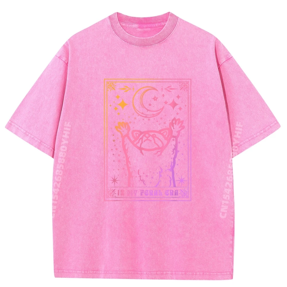 In My Feral Era Lover Gift T-Shirt Gift Idea 100% Cotton Christmas Tees Normal T-Shirt Retro washed Short Sleeve Newest O-Neck In My Feral Era Lover Raccoon_B19876 pink