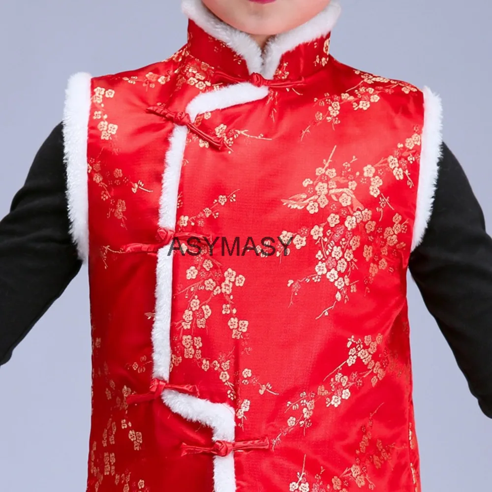New Year Tang Suit Traditional Chinese Clothing for KIDS GIRL BOYS Kung Fu Clothes Birthday Party Hanfu Blouse Chinese Tops vest
