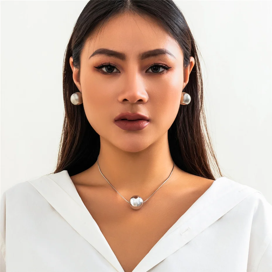 Hohe Qualität Punk Big Ball Anhänger Schlange Knochen Kette Halskette Stud Ohrringe für Frauen Vintage Choker Schmuck Auf Den Hals Geschenk Neue – Detail 9