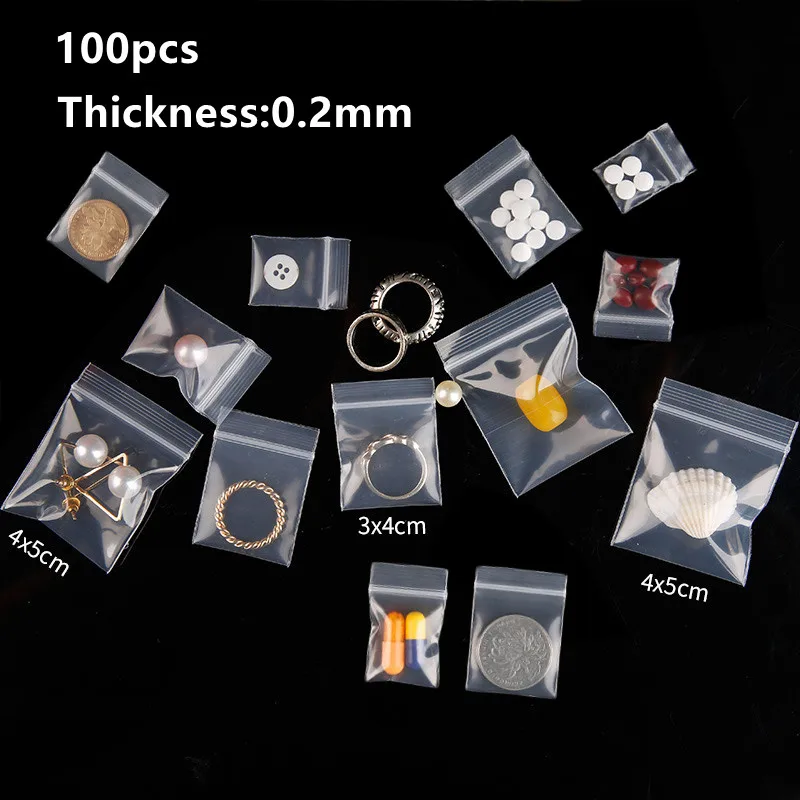 100pcs Thicken Mini Ziplock Bags For Small Jewelry Retail Accessory