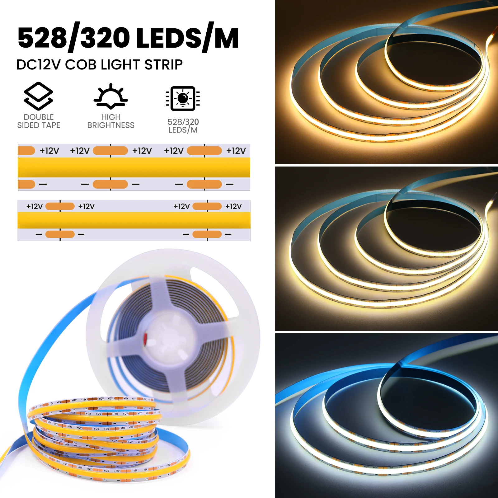 COB LED Strip Lights 320 480 528LEDs/m High Density Flexible Tape Ribbon S88bb13dddbb44946853680e0dc9913a5W