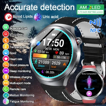 HOT 2025 Nuovo grado di infermieristico Orologio sanitario Lipidi nel sangue Acido urico Pressione sanguigna Analisi del corpo Grasso corporeo SmartWatch ECG + PPG Orologio da uomo